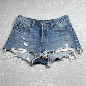 Levi’s Jean Shorts Womens Size 27 Blue Original Fit 501 Denim Distressed Pockets